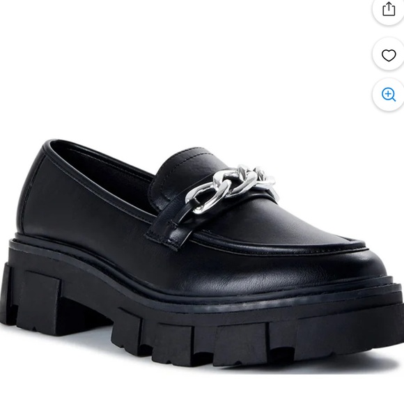 NOBO Shoes - NOBO Black Loafers with Silver Chain Accent and lug soles